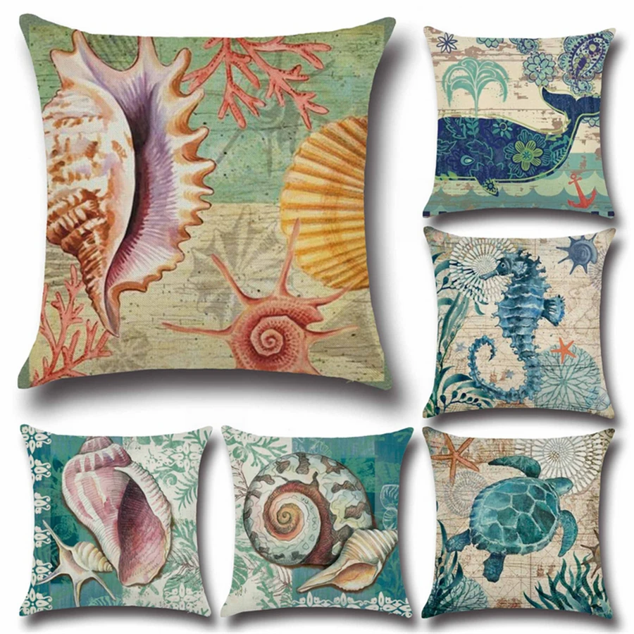

Ocean Colorful Cartoon Animal Linen Cotton Decorative Throw Pillow For Sofa Pouf Office Chair Cushion Home Decor 45x45cm d247