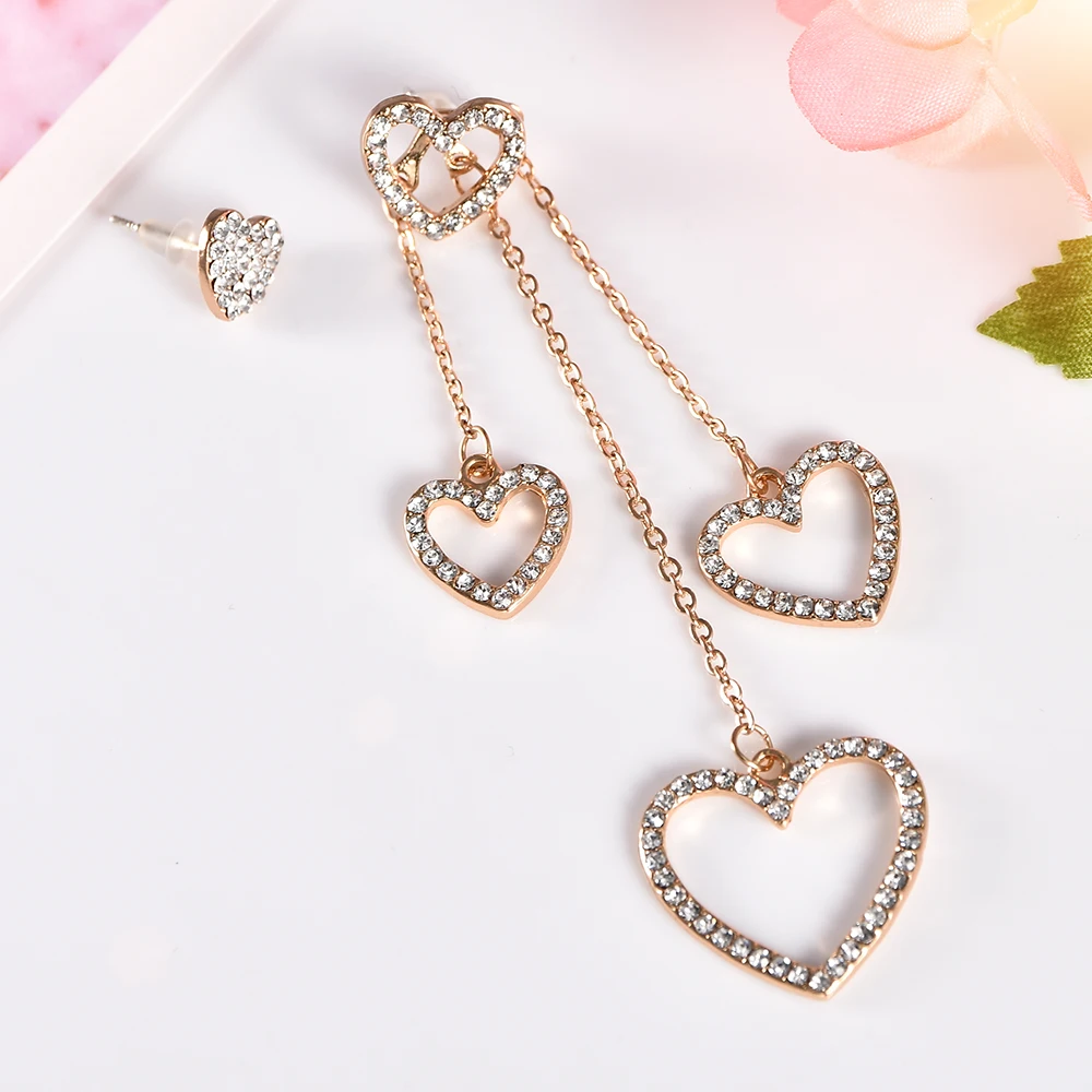 

Butterfly Heart Pendant Asymmetrical earrings women Rhinestone Long dangle Earrings jewelry