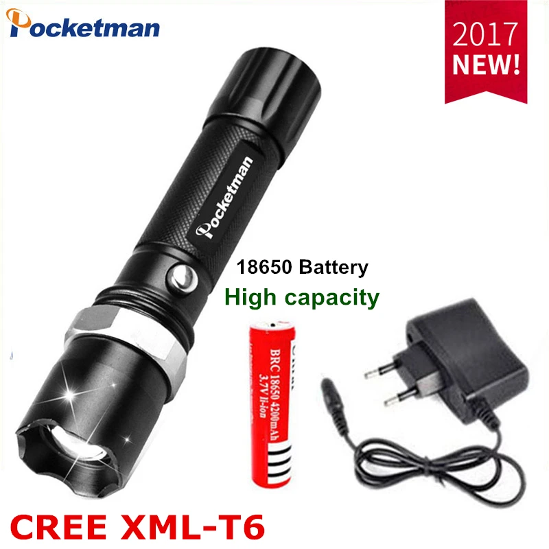 

E17 XM-L T6 3800LM Aluminum Waterproof Zoomable LED Flashlight Torch light for 18650 Rechargeable Battery or AAA
