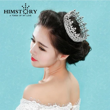 

HIMSTORY High Quality Princess Large Full Circle Rhinestones Queen Pageant Crown , Prom or Wedding Party Tiara Crown
