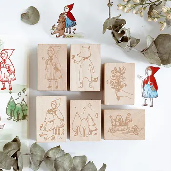 

Little Red Riding Hood Series Wooden Rubber Stamp DIY Scrapbooking Craft Wax Seal Stamp Stationery