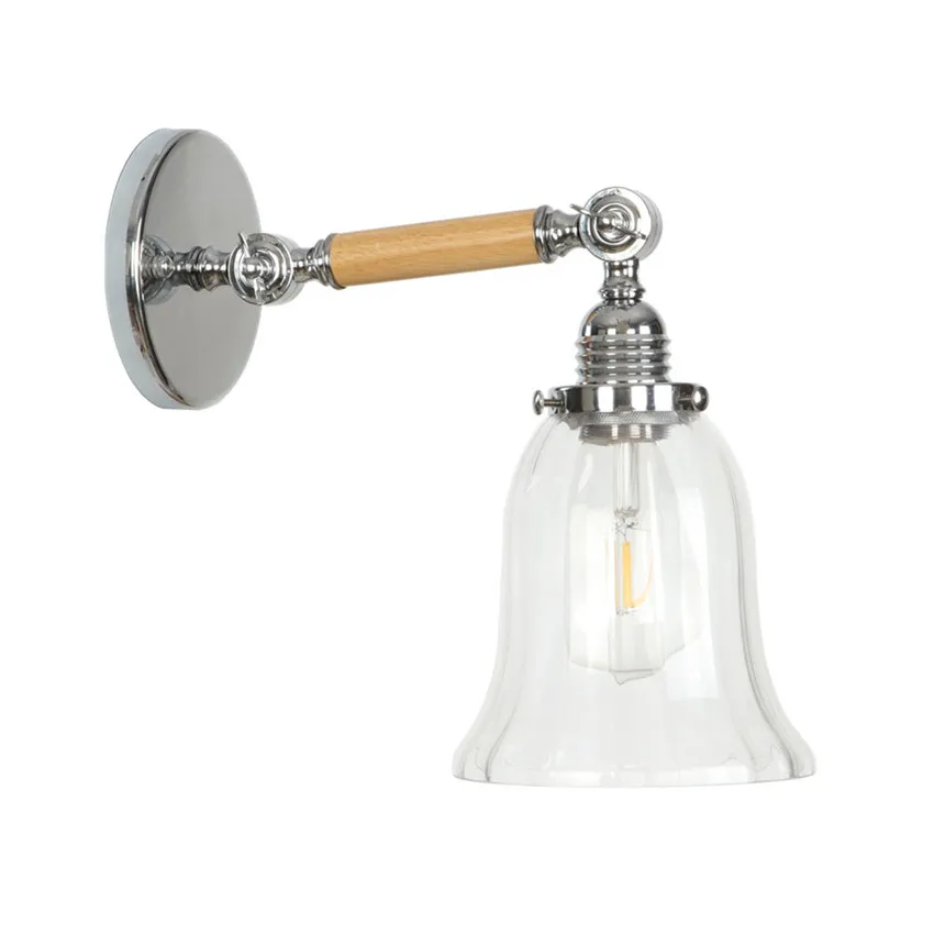 Edison промышленных Винтаж гибкие бра, настенные светильники Лофт дерево стекло отрегулировать светодиодный настенный светильник прикроватный домашний декор - Цвет абажура: Including bulb