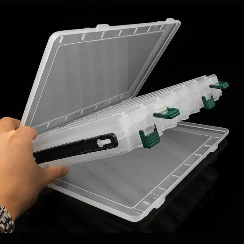 

Double Sided 14 Compartments Fishing Lure Line Storage Box with Plastic Material Transparent Color