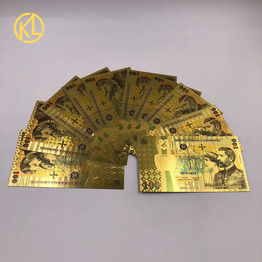

1000pcs Romanian Colorful Gold Banknote 100 Lei souvenir Currency for 100th anniversary of the unification of Romania