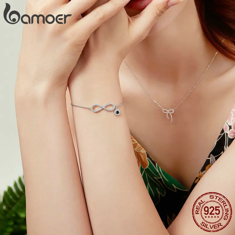 BAMOER модные 925 пробы серебряные светящиеся CZ бесконечные браслеты для женщин модный браслет подарок для изготовления ювелирных изделий SCB087