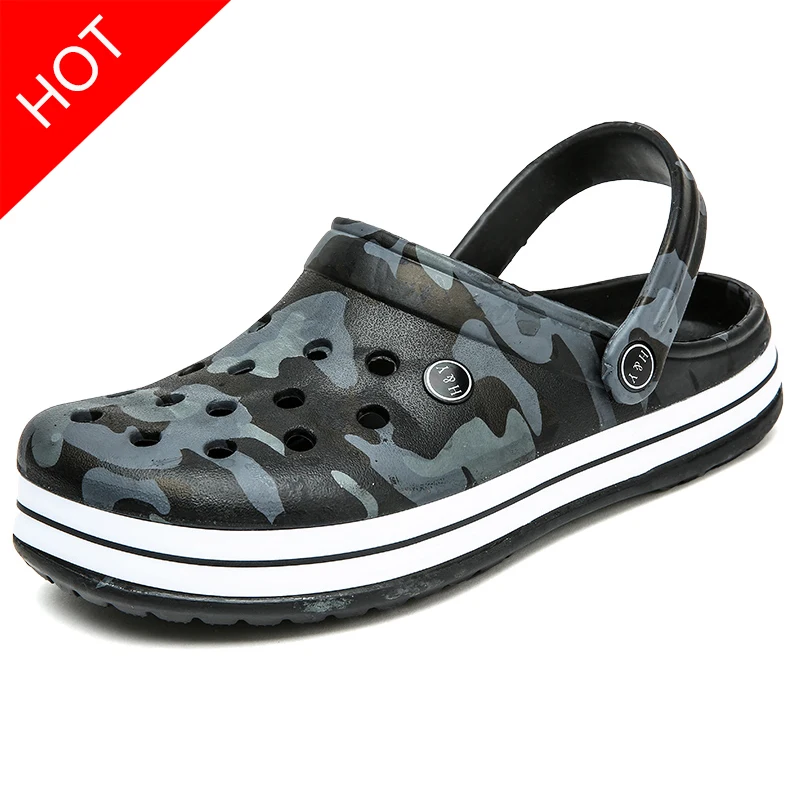 

Hole Shoes Brand Big Size 40-45 Croc Men Black Garden Casual Aqua Clogs Hot Male Band Sandals Summer Slides Beach Swimming Shoes