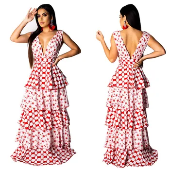 

2019 Women Summer Sexy Vintage Elegant Sundress Casual Print Party Night Maxi Dress Plus Size