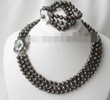 

charm Jew.656 3strands 8-9mm black FW pearl necklace bracelet set (A0423)