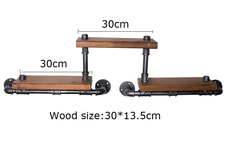 الفرنسية loft الصناعية الحديد المطاوع رف الكتب الخشب جدار جدار خمر أنابيب المياه رف-FJ-ZN1Y-009A0