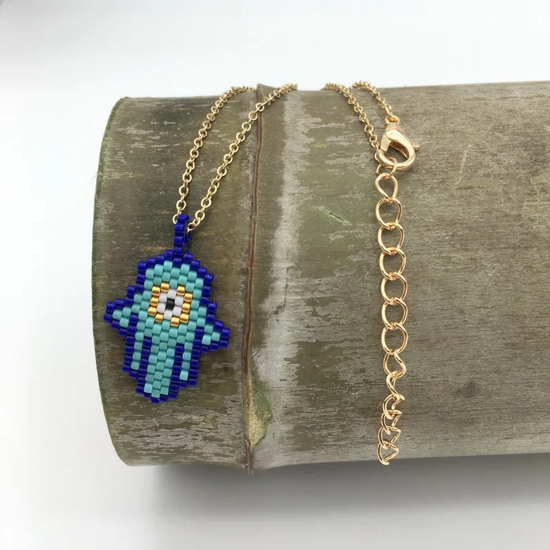 

Evil Eye Necklace miyuki seed beads evil eye pendant necklace gold chain delica beaded hama hand pendant for women girls