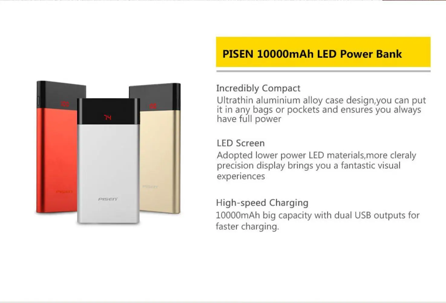 PISEN 10000 мАч светодиодный Внешний Аккумулятор быстрое зарядное устройство Внешний аккумулятор портативный внешний аккумулятор ультра тонкий внешний аккумулятор для Xiaomi Mi iPhone samsung