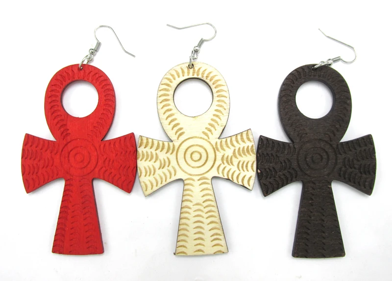

Free Shipping! Newest Engraving Ankh Wood Earrings