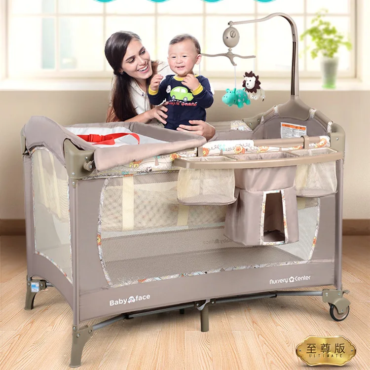 

2018 New European crib multi-function folding portable child bed pulley baby rocke