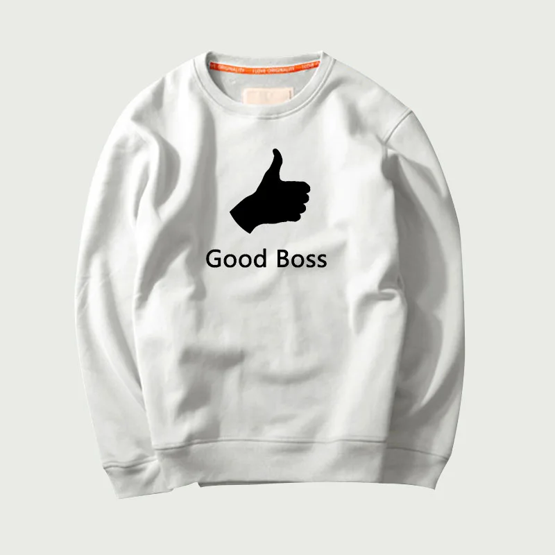 Good Boss Print Creative Cotton Hoodies Men's Big Size White Sweatshirt Comfortable Thumb Up Long-Sleeved O-Neck Newest | Мужская