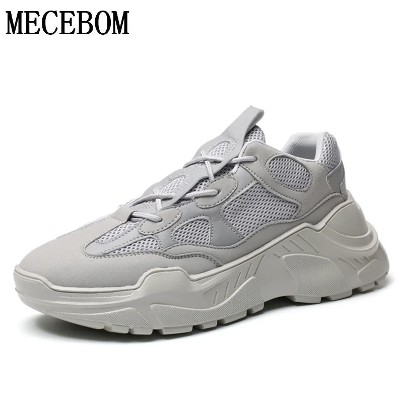 

Men Chunky Sneakers Mesh+PU Breathable Footwear For male Lace-up Gray Thick Sole Men Dad Shoes chaussure homme g169m