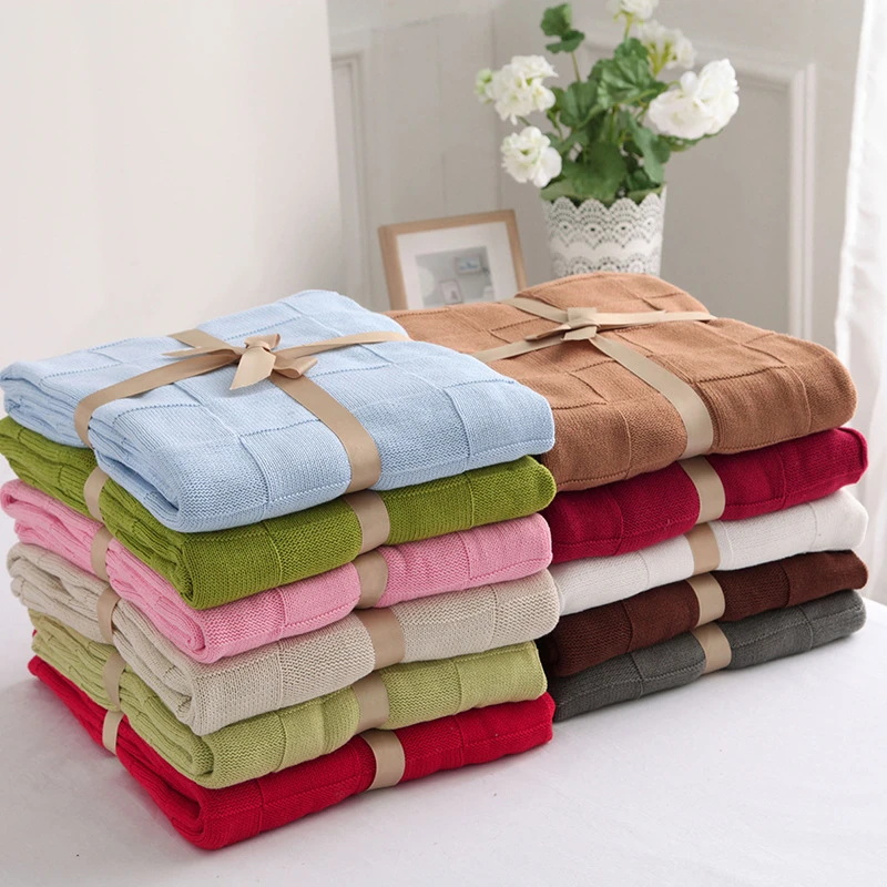 

Cotton Soft Flexible Knitted Blankets Lattice Decorative Blanket Warm Sweater Lady Fashion Shawl Throws Sofa Blankets120*180cm