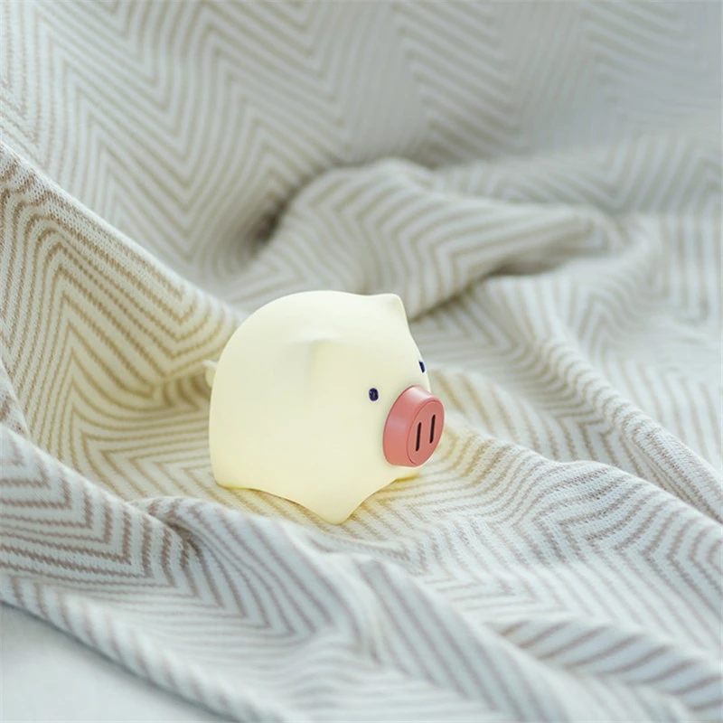 Creative Silicone Pig LED Night Light USB Charging Cute Table Lamp Bedroom Cartoon Toy for Kid Bedside Timing Sleep With Light (7)