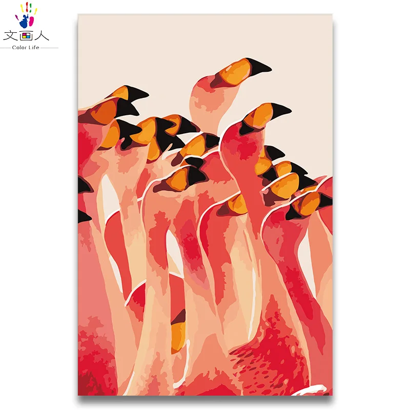 

Flamingo diy painting draw coloring by numbers with paint,brush and Colorful canvas paintings art pictures by numbers with