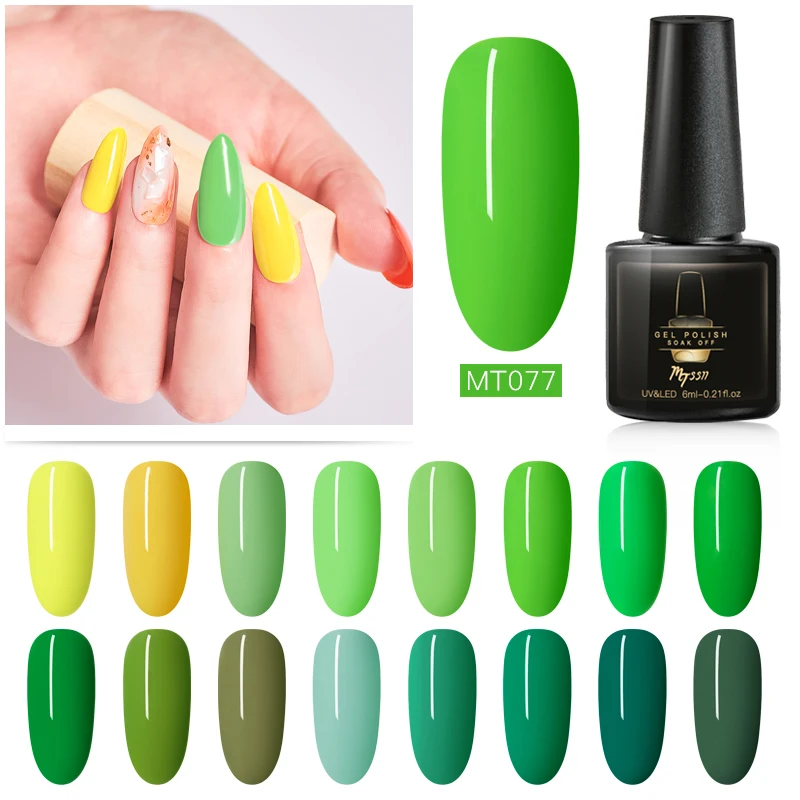 

Mtssii Fresh Yellow Green Series Pure Colors Nail Gel Polish Soak Off UV LED Gel Solid Nail Art Varnish 6ml Manicure Lacquer