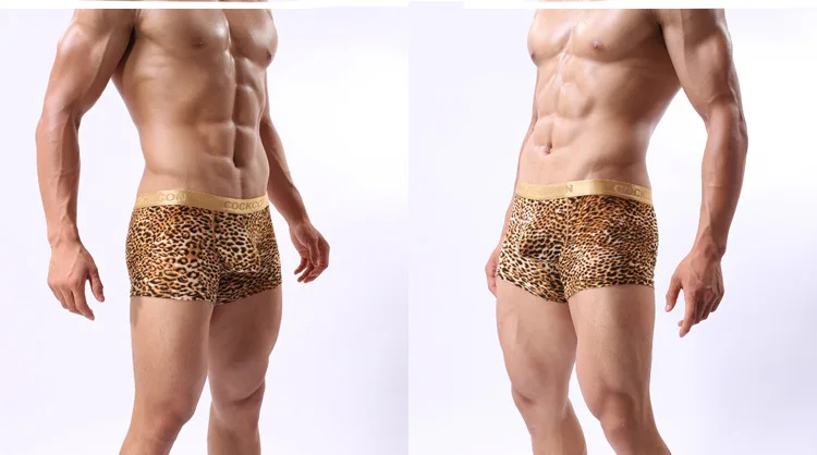 Сексуальное нижнее белье Для мужчин Leopard шорты-боксеры Низкая Талия Трусики для человека U выпуклая сумка трусы плюс Размеры M-XXL