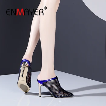 

ENMAYER 2019 New Arrival Women High Heel Shoes Genuine Leather Basic Party Women Sandals Summer Fashion Size 34-40 LY1949