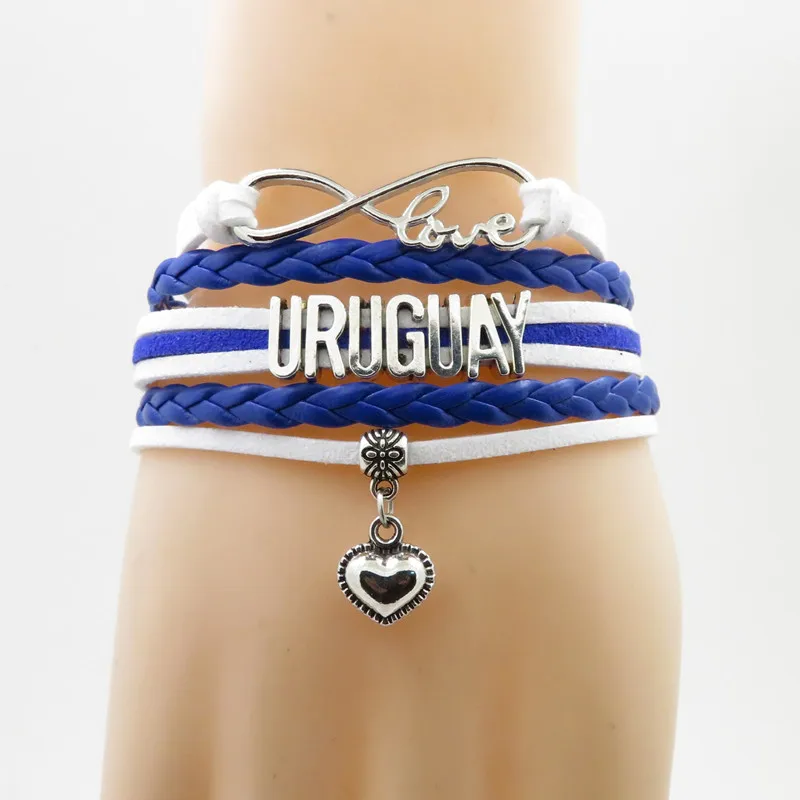 

fashion love uruguay National Flag Bracelet heart Charm uruguay flag banner leather bracelets & bangles for Woman and man gift