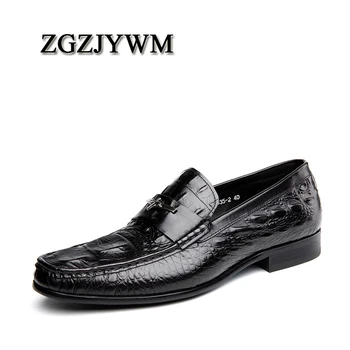 

ZGZJYWM Spring Autumn Crocodile Pattern Genuine Patent Leather Black/Red Lace-Up Solid Dress Italian Wedding Men Formal Shoes