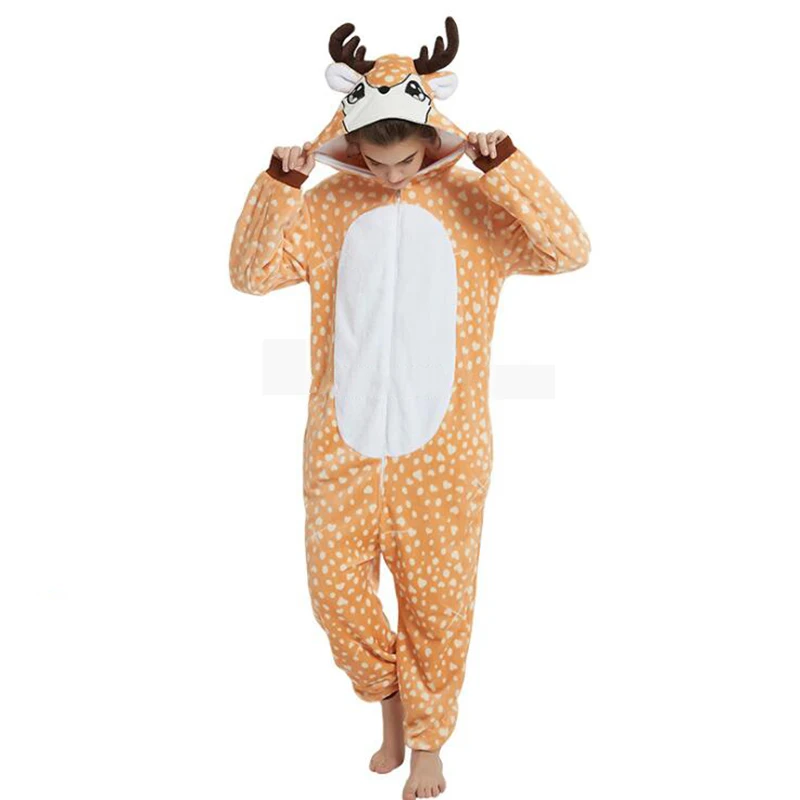 Животные Рождественский костюм оленя кигуруми взрослая девочка Onesies фланелевый