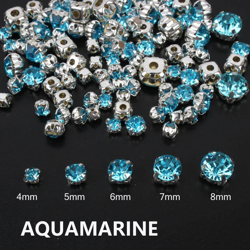 Лучшие продажи, пришивные стразы, смешанные размеры, 4-8 мм, 120 шт, Серебряные Камни с кристаллами, аксессуары для шитья одежды - Цвет: Silver  Aquamarine