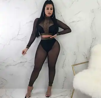 

Hight qulity Hot sale fashion Sexy Women Bandage suit Empire Turtleneck See-Through Pub celebrity body con dresses wholesale