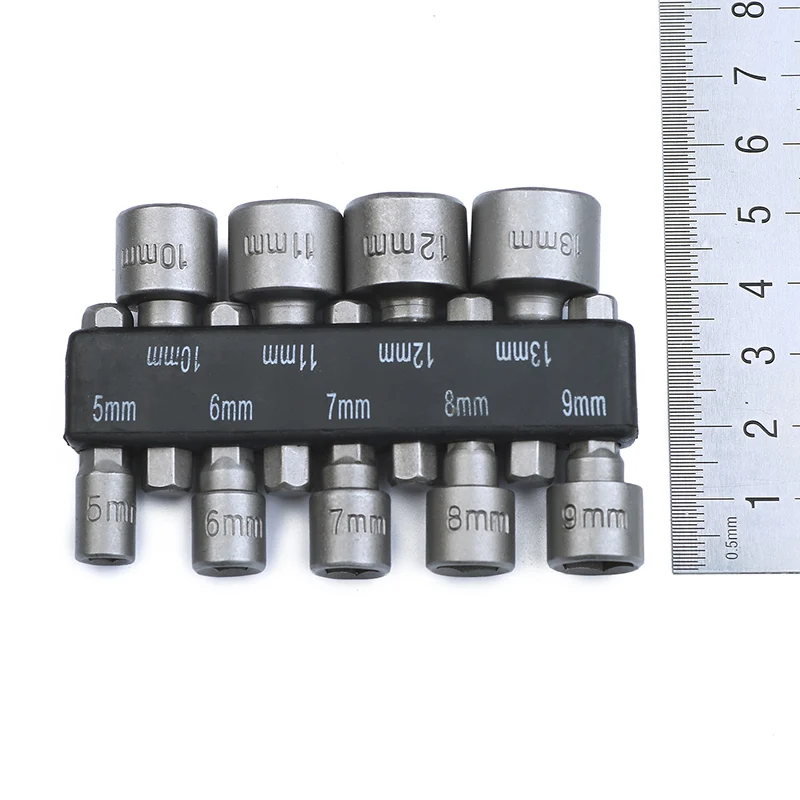 

Junejour 9 Pcs/Set 5-13mm Magnetic Nut Driver Set Hex Socket Sleeve Nozzles Wrench Set Powerful Sleeve Drill Power Tools