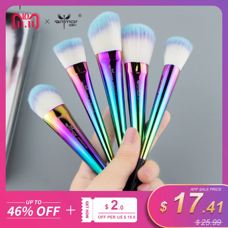 

Anmor 5pcs Face Makeup Brushes Set Pro Rainbow Color Powder Foundation Contour Blush Make Up Brushes Soft Synthetic Hair