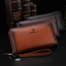 Vintage Men’s Clutch Bag Long Business Genuine Leather Wallet Zipper Pocket Purse Credit Card Holder Coin Bag Gifts for Men