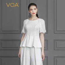 VOA тяжелые шелковые белые женские топы, Офисная Приталенная футболка, футболка, рубашка с буфами на рукавах, Милая футболка, летняя однотонная, милая, Kawaii, простая, B703