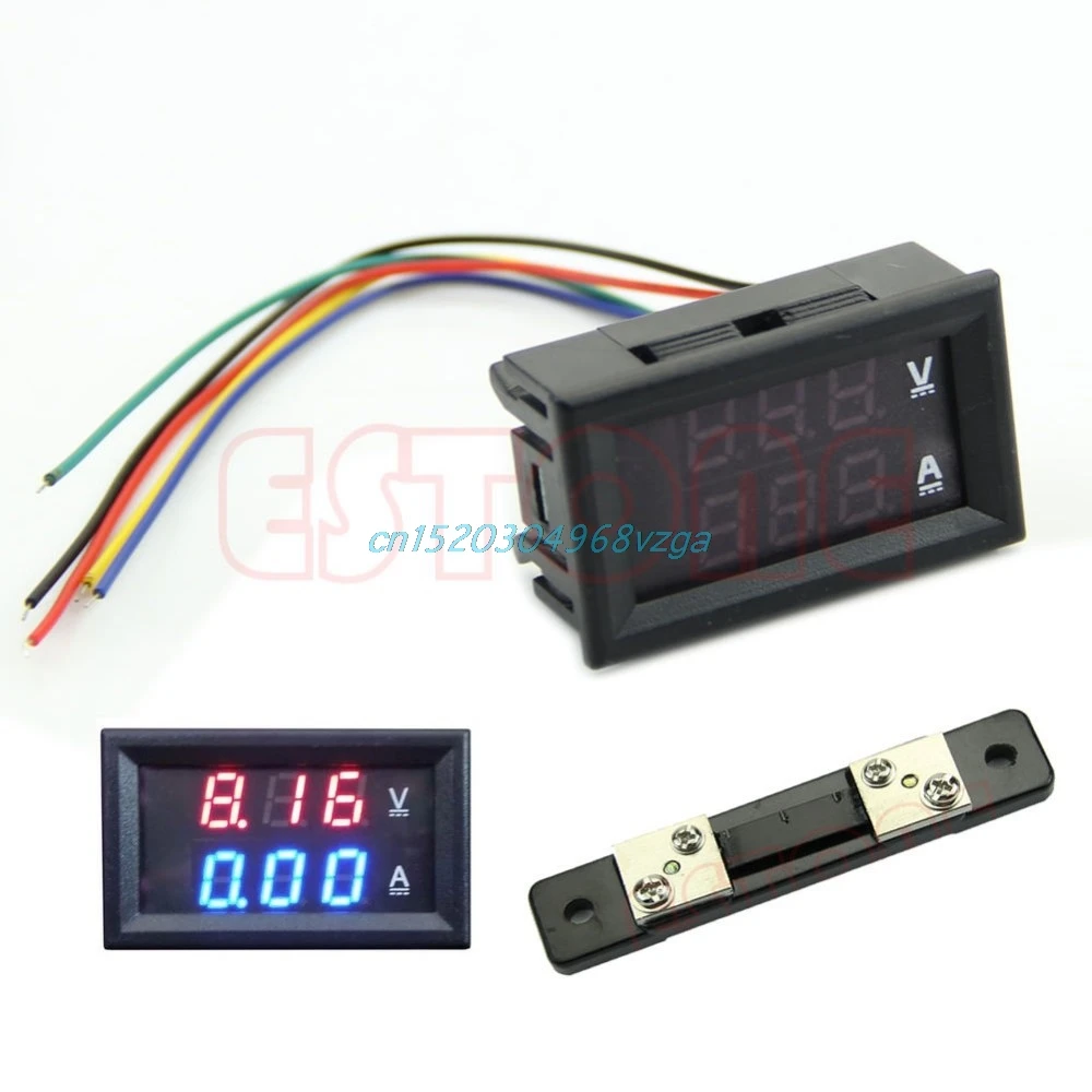 

0-100V/50A Red Blue Digital Voltmeter Ammeter 2in1 DC Volt Amp Meter W/ Shunt