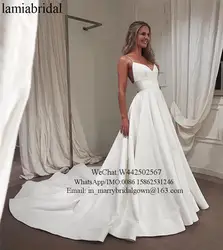 Сексуальные с открытой спиной белые дешевые простые свадебные платья 2019 линия плюс Размеры страна Пляж Vestido де Novia длинные Сатиновые