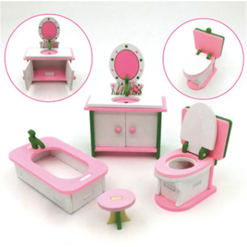 

4-5pcs/set Dollhouse Miniature Baby's Room Creative Furniture Wooden Cottage Cradle Bed Hobbyhorse Chair Kid/Child Toy House