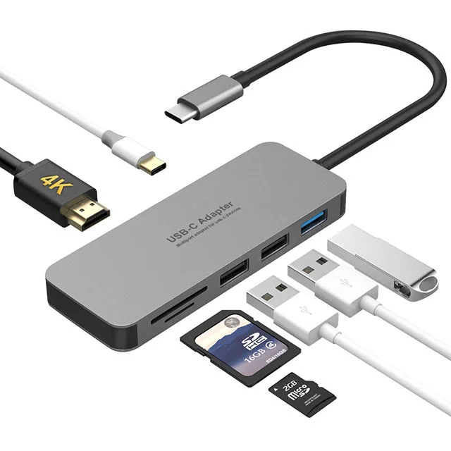 Egeedigi USB C концентратор 7 в 1 док-станция TF кард-ридер HDMI 4K концентратор 3 USB 3,0 адаптер type C PD Зарядка для Mac Book/мобильного телефона