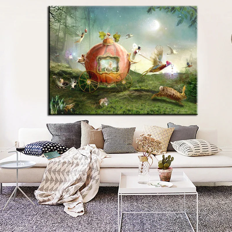 Cartoon Angels Flower Fairies Abstract Oil Painting Print on Canvas Poster Wall Picture for Girl's Room nursery Christmas Decor (2)