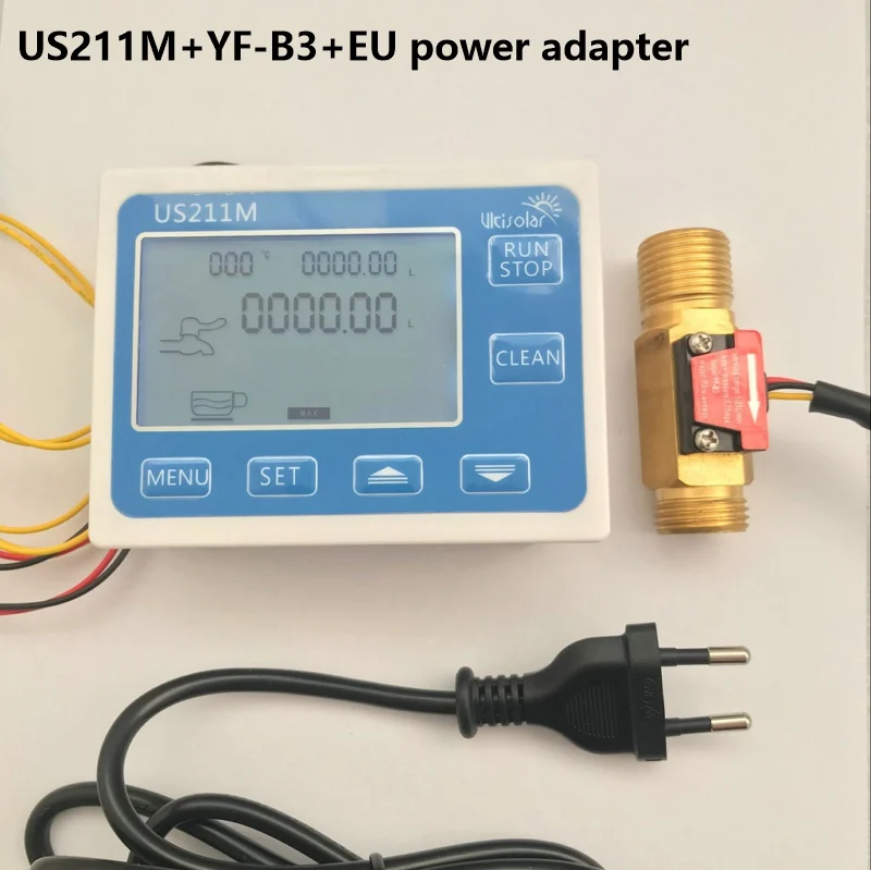 

US211M Water Flow Meter Hall Water Flow Sensor Reader with YF-B3 1-25L/min Flow Displayer Totaliser Volume and Power Adapter EU