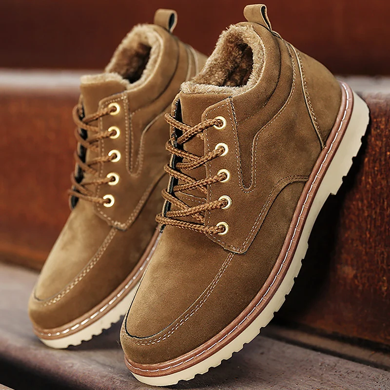 

Snow boots men fashion lace-up plush adult winter boots hard-wearing non-slip warm working shoes for men 2018 new