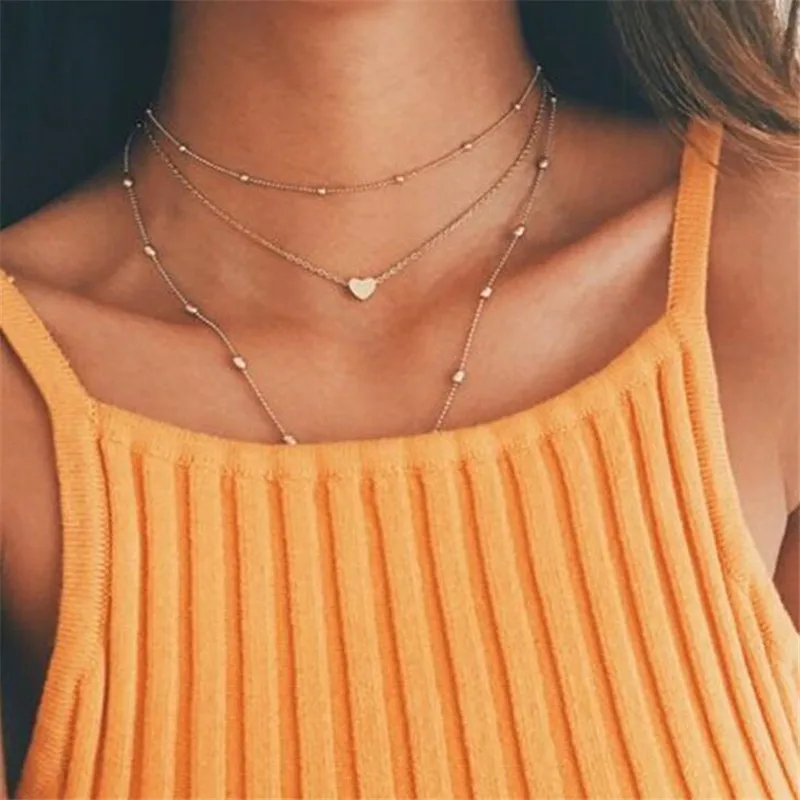 Summer Style 3 Layers Y Lariat Chain Choker Necklace Fashion Gold