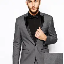 Индивидуальный заказ одна кнопка Серый жениха смокинг с лацканами с острыми углами жениха для свадьбы, друга жениха, костюмы для выпускного(куртка+ брюки+ ремень+ галстук-бабочка