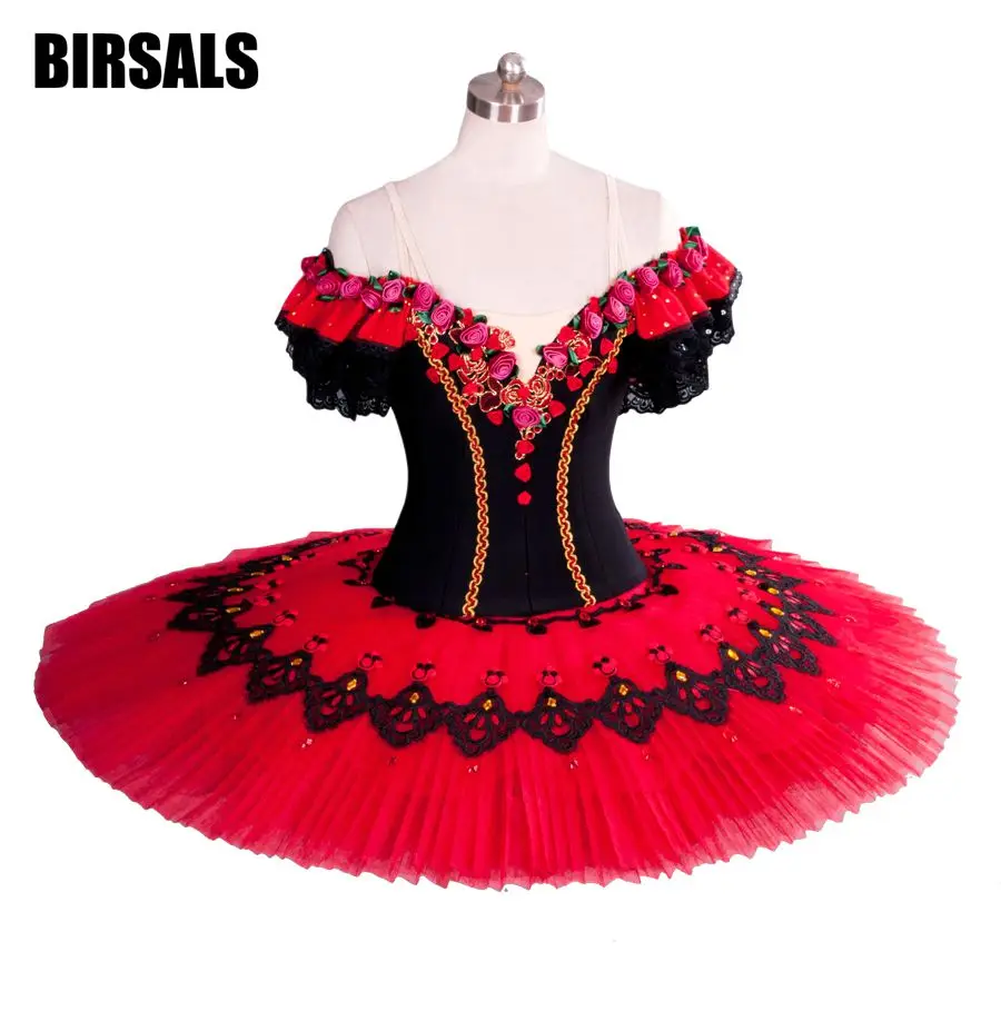 Classic Don Quixote Ballet Tutu Costume Red Professional Ballet Tutus Girl Tutu Ballet Spanish Ballerina Pancake Tutu 8957B