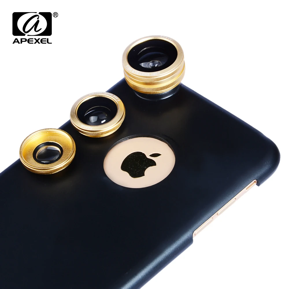 

Apexel 3 in 1 Camera Lens With back Case Fish Eye Wide Angle lens Macro mobile Phone lenses For iphone x 7 8 6s plus se 5c lens