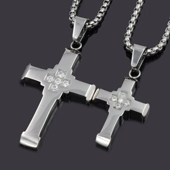 

Dolaime Christmas Present Couple Pendant Gold Color Stainless Steel Cross Necklace 34mm*19mm.43mm*25mm P986