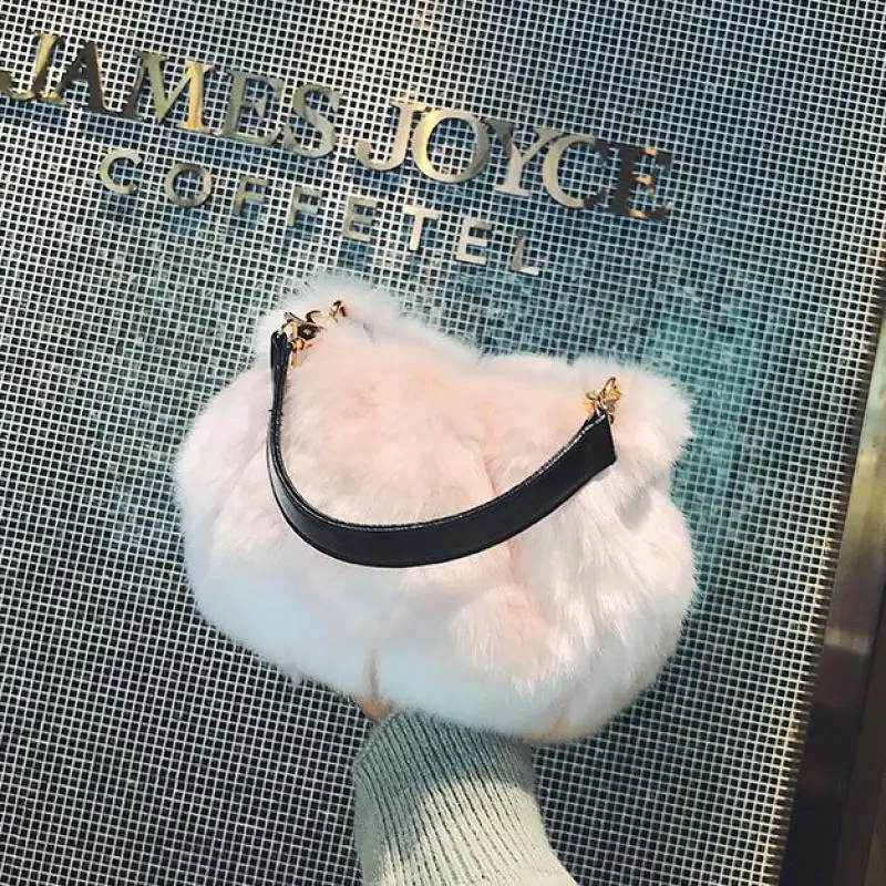 

Women Single Shoulder Messenger Bag Female Fashion Portable Leopard Print Fur Purse Casual Cute Plush Handbag Color Bucket Bags