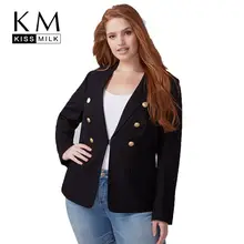 Kissmilk Plus Size Fashionable office worker in good taste handsome  long sleeve Retro button commute wind black blazer