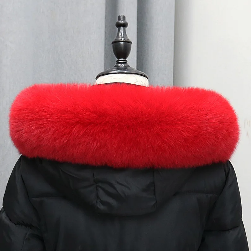 winter new fashion men and women models real fox raccoon fur collar cap collar - Цвет: Красный