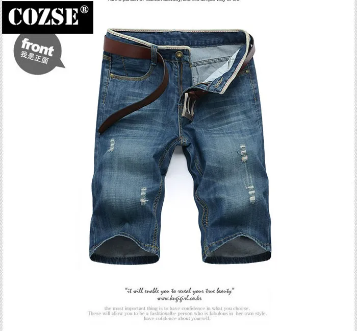 2015 New Modern Summer Men Slim Section Ripped Denim Knee Length Jeans Pants Trousers Hot Sale